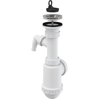 Сифон ALCAPLAST A441P-DN50/40 для мойки, c нержавеющей решеткой Ø70, с подводкой